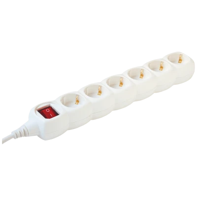 home Produžni kabl, 6 utičnice, prekidač, 1.5mm², 5 met, bijeli - NV 6K-5/WH/1,5