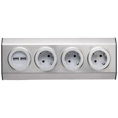 home Strujni razdjeljnik sa 3 utičnice + USB, INOX - KNV 03/USB