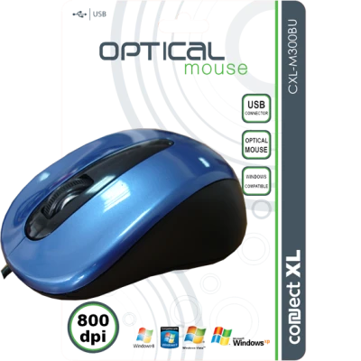 Connect XL Miš optički,  800dpi, USB, plava boja - CXL-M300BU