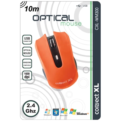 Connect XL Miš bežični,  1600dpi domet 10 met, narandžasta boja - CXL-WM300