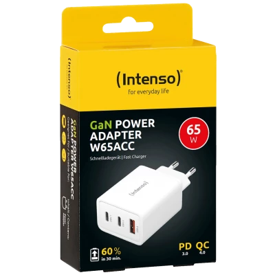 (Intenso) Punjač kučni, brzi, 1 x USB-A, 2 x UCB-C, 3A, 65W - Power Adapter W65ACC GaN