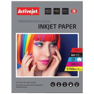 Activejet Foto papir, A4, 180g, Glossy White, 20 kom. - AP4-180G20