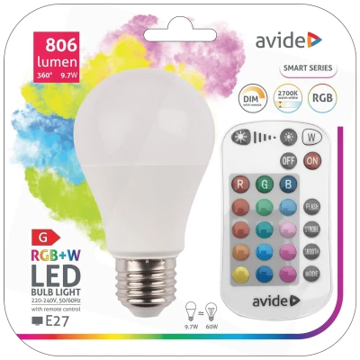 Avide Pametna sijalica, LED 9.7W, E27, RGB+W, 2700K, daljinski - Smart LED Globe A60 9.7W
