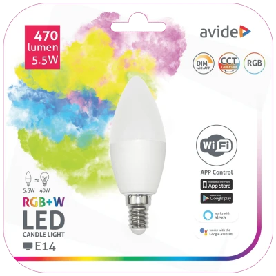 Avide Pametna sijalica, LED 5.5W, E14, RGB+W, WiFi - Smart LED Candle 5.5W WiFi