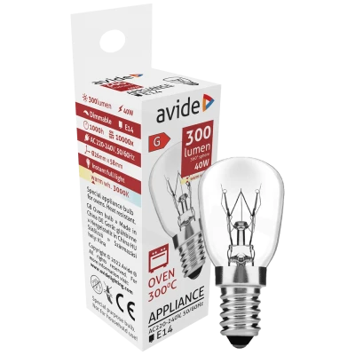 Avide Sijalica za pećnicu, 40W, E14, 3000K, 300 °C, IP20 - Oven 300 °C bulb 40W E14