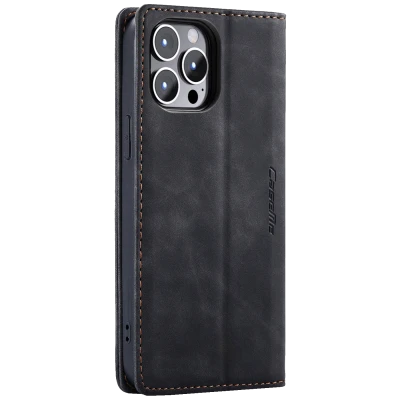 CaseMe Futrola preklopna za iPhone 15 Pro, koža, crna - Flip Leat. Phone Case iPhone 15 Pro