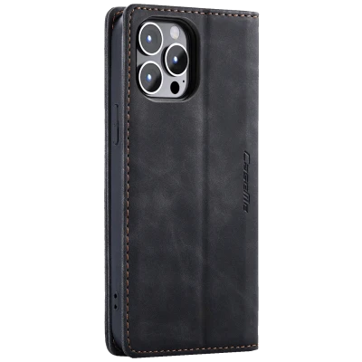 CaseMe Futrola preklopna za iPhone 14 Pro Max, koža, crna - Flip Lea. P. Case iPhone 14 Pro Max