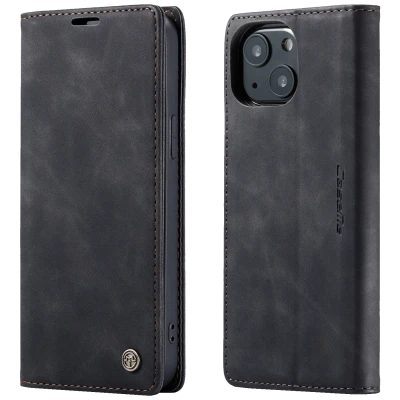 CaseMe Futrola preklopna za iPhone 13, koža, crna - Flip Leather Phone Case iPhone 13