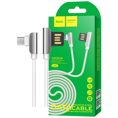 hoco. USB kabl za smartphone, micro USB, 1.2 met., 2.4 A, bijela - U42 Exquisite steel, Micro USB, WH