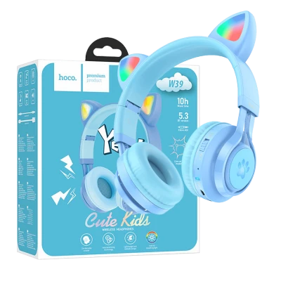 hoco. Slušalice bežične sa mikrofonom, Bluetooth, mačje uši, plava - W39 slušalice Mačje uši,Plave