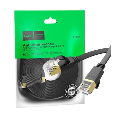hoco. Mrežni kabl, CAT6, Gigabit Ethernet, flat, 20 met., crna - US07 General, 20 met.