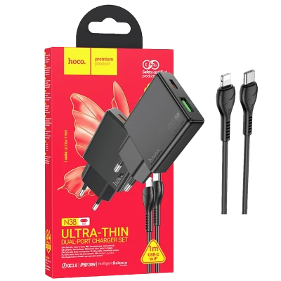 hoco. Punjač kućni sa Lightning kabelom, brzi, PD20W, QC3.0 - N38 Delgado type C to Lightning