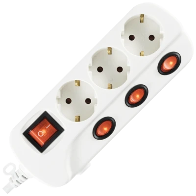 home Produžni kabl sa zaštitom, 3 utičnice, 1.0mm², 1.5 met - NVK 03K/WH