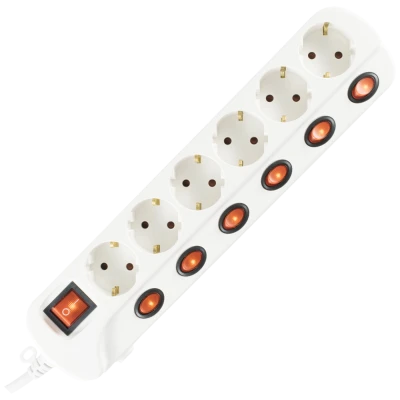 home Produžni kabl sa zaštitom, 6 utičnica, 1.0mm², 1.5 met - NVK 06K/WH