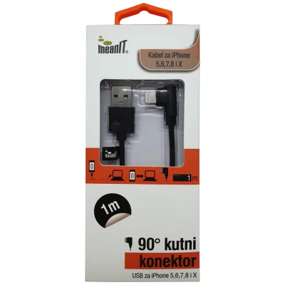 MeanIT USB kabl za Iphone 5 / 6, dužina 1.0 metar, crni - KABEL ZA IPHONE 5 / 6