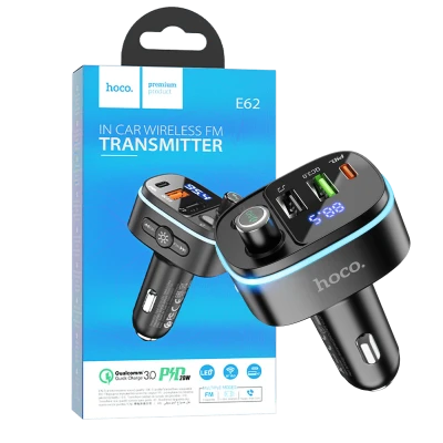 hoco. FM modulator, E62,Bluetooth,12/24 V,2xUSB, 1xUSB-C,PD20W - E62 Fast