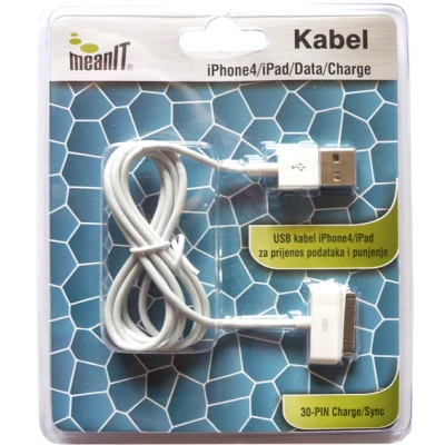 MeanIT USB kabl za Iphone 3 / 4, dužina 1.0  metar, bijeli - KABEL ZA IPHONE 3 / 4