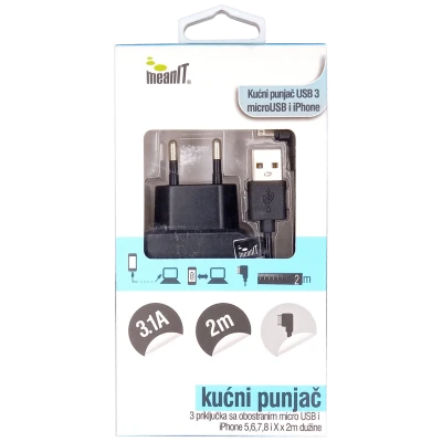 MeanIT Punjač kućni za smartphone i iPhone, 3 x USB - PUNJAČ KUĆNI ZA SMARTPHONE I iPHONE