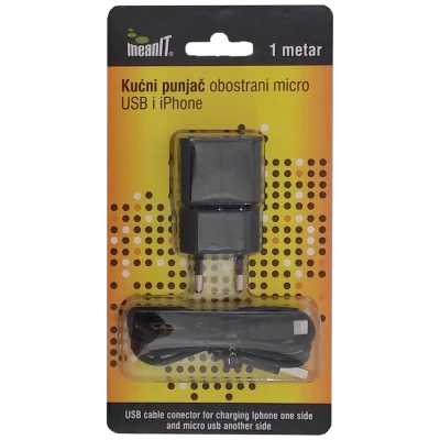 MeanIT Punjač kućni za smartphone i iPhone, 1 met - PUNJAČ KUĆNI ZA SMARTPHONE I IPHONE