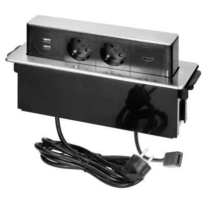 Orno Produžni kabel sa 2 x Schuko,2 x USB utičnice,HDMI,ugradbena - OR-GM-9016(GS)/B-G