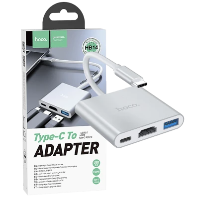 hoco. Konverter USB HUB type C to USB3.0/HDMI/PD - HB14 Easy use