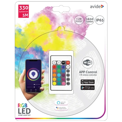 Avide LED traka sa daljinskim upravljačem,RGB,7.2W,12V,5 met.,WiFi - ABLSBL12V5050-30RGB-WIFI+IR
