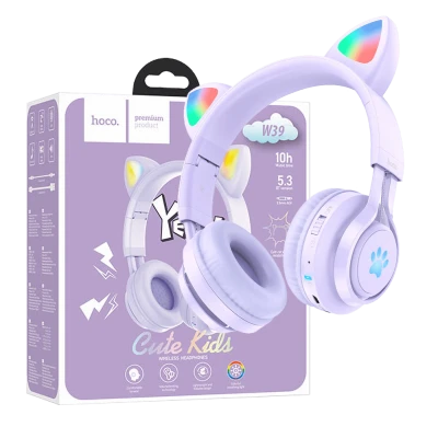 hoco. Slušalice bežične sa mikrofonom, Bluetooth, mačje uši - W39 slušalice Mačje uši,Ljubičaste