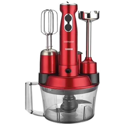 Goldmaster Štapni mikser sa posudom, 5u1, 1000 W, Multipraktik - GM-7239K Elena Max Red