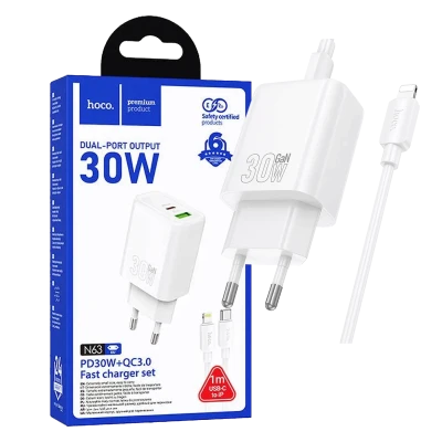 hoco. Punjač kućni sa type C - Lightning kabelom, PD30W, QC3.0 - N63 Gentle type C-Lightning