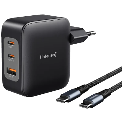 (Intenso) Punjač kučni sa type C kabelom, brzi, 1xUSB-A, 2xUCB-C, 100W - Adapter W100ACC GaN + C520C Cable