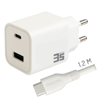 REDLINE Punjač sa USB-C kablom, 1 x USB-A, 1 x USB-C, brzi, 35W - PQ351AC+CC1.2M60W