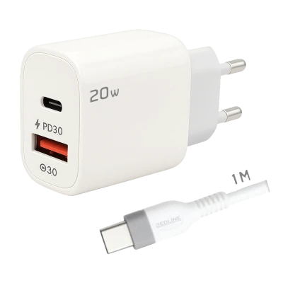 REDLINE Punjač sa USB-C kablom,  1 x USB-A, 1 x USB-C, 20W - GL20AC+CC-1M
