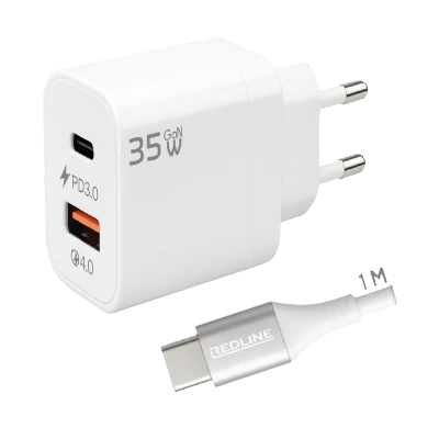 REDLINE Punjač sa USB-C kablom,  1 x USB-A, 1 x USB-C, 35W - GL-35-AC+CC-1M(60W)