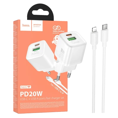 hoco. Punjač kućni sa type C - Lightning kabelom, PD20W + QC3.0 - N65 Ingenious type C-Lightning