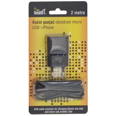 MeanIT Punjač kućni za smartphone I iPhone, 2 met - PUNJAČ KUĆNI ZA SMARTPHONE I IPHONE