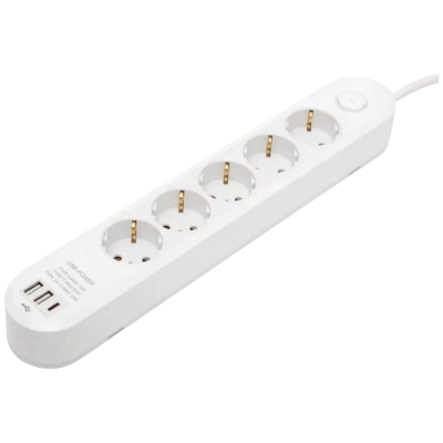 home Produžni kabl, 5 utičnica, 1.5mm², USB, 3 met. - NV5K3USBC