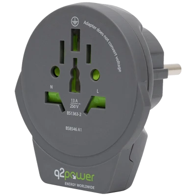 q2power Adapter, putni, univerzalni sa USB-om - World to Europe USB