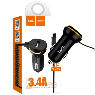 hoco. Auto punjač  sa micro USB kabl, USB, 5 V/3.4 A, crna - Z14 single, micro USB, BK