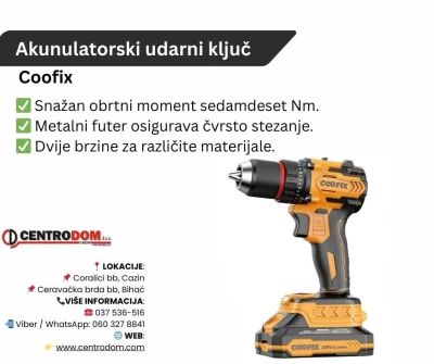 Akumulatorska bušilica / odvijač Coofix 20V 70Nm