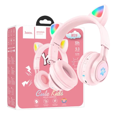 hoco. Slušalice bežične sa mikrofonom, Bluetooth, mačje uši, pink - W39 slušalice Mačje uši,Pink