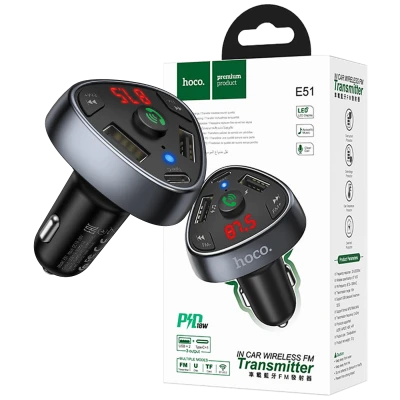 hoco. FM modulator, Bluetooth, 12/24 V, 2xUSB, 1xtype C, PD 18W - E51 Road treasure