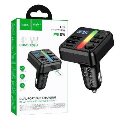 hoco. FM modulator, Bluetooth, 12V/24V, 2xUSB-A, 1xUSB-C, PD/QC - E89