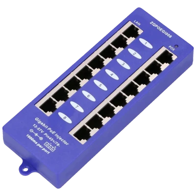 Extralink PoE Injector 8 1000Mb/s RJ45 portova, Mode B, pasivni - 8 Port Gigabit PoE Injector