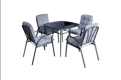 Baštenski set Veneto sto+4stolice sa jastucima crno/sivi