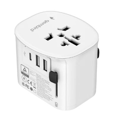 Univerzalni strujni adapter za sve zemlje + USB + Type-C punjač GEMBIRD, 20 W, white, TPA-EU2A1C15-01-W