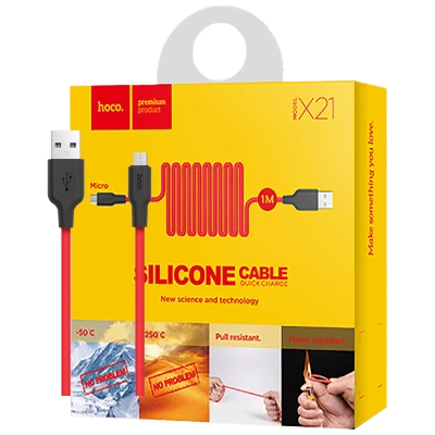 hoco. USB kabl za smartphone,silikonski,1.2 met,2 A, crno/crvena - X21 Silicone Micro USB, Black/Red