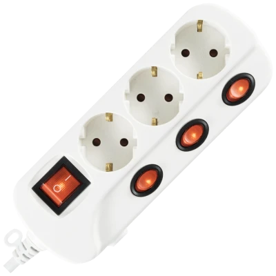 home Produžni kabl sa zaštitom, 3 utičnice, 1.0mm², 1.5 met - NVK 03K/WH