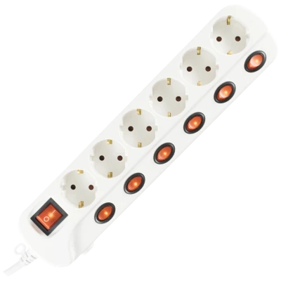 home Produžni kabl sa zaštitom, 6 utičnica, 1.0mm², 1.5 met - NVK 06K/WH