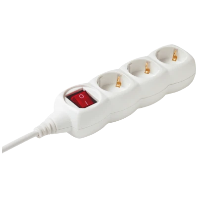 home Produžni kabl,3 utičnice, prekidač, 1.0mm², 1,5 met, bijeli - NV 3K/WH