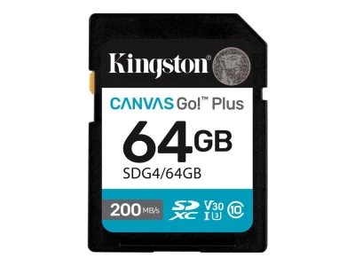 Kingston SD 64GB CanvasGoPlusSDXC,r/w:200/100MB/sDSLRs, mirrorless cameras, 4K video